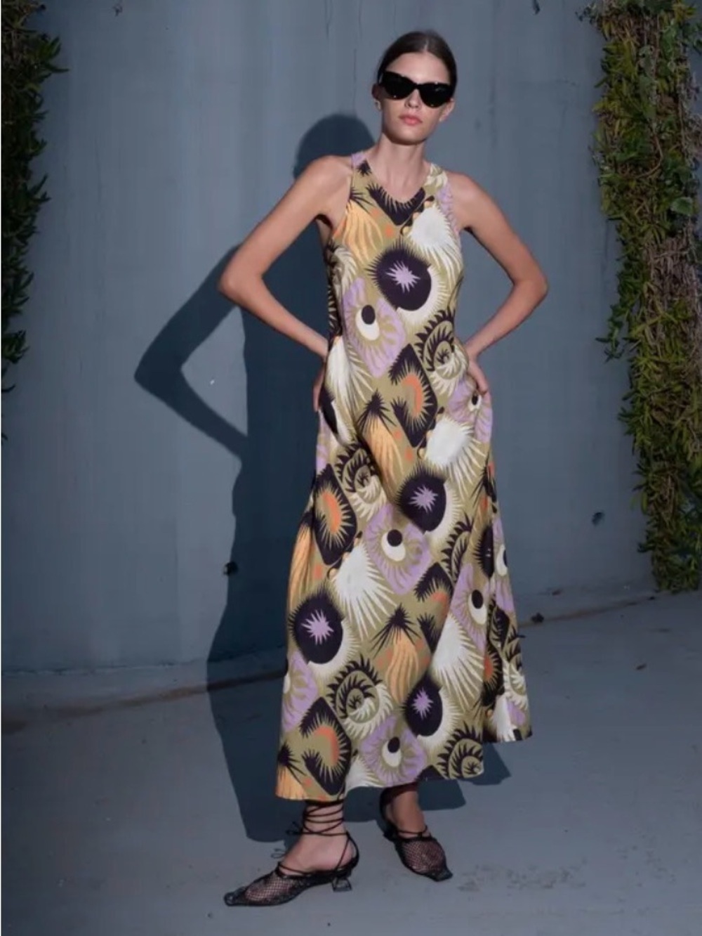 Lanelle Printed Sleeveless Bias Cut Maxi Dress size Large.